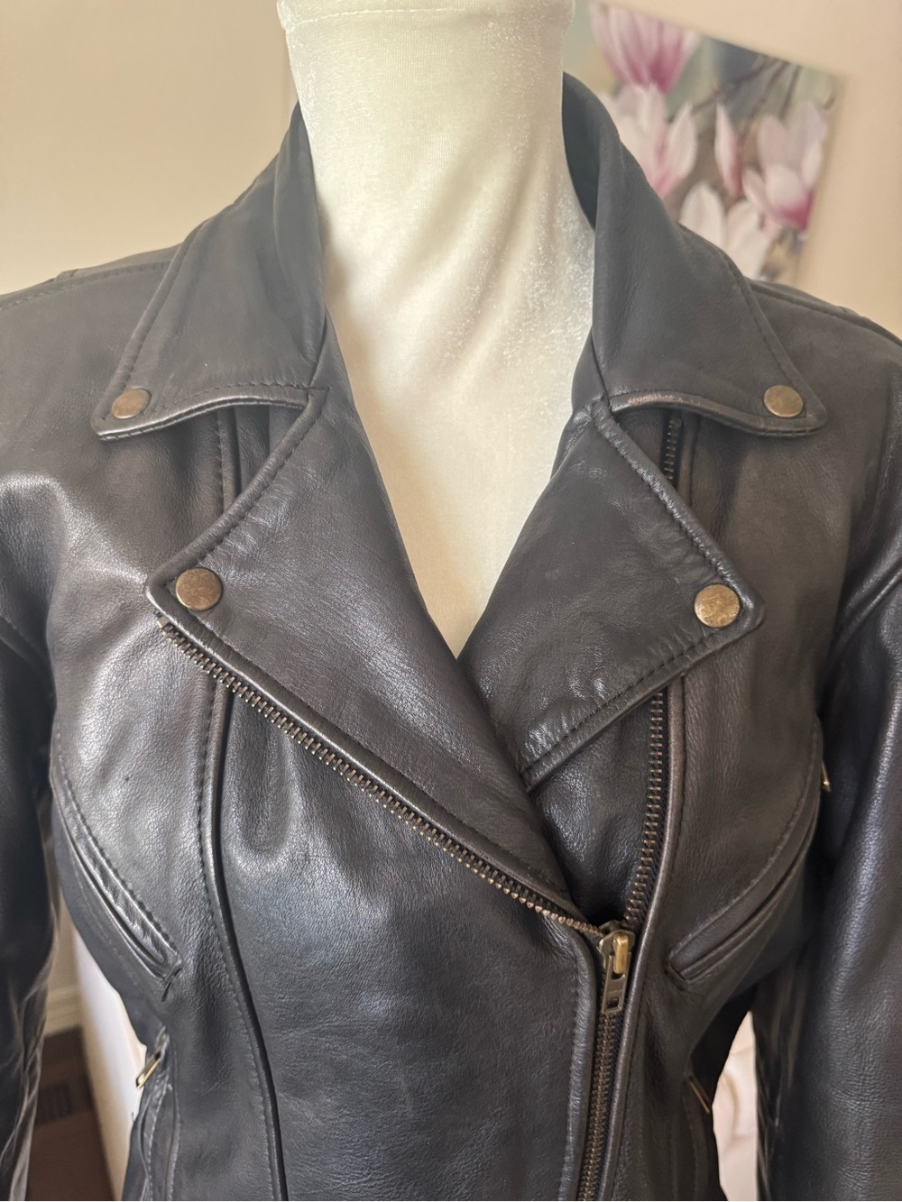 LG Leather Gear Asymmetrical Black Lined Motorcycle Jacket Size L - Picture 2 of 16